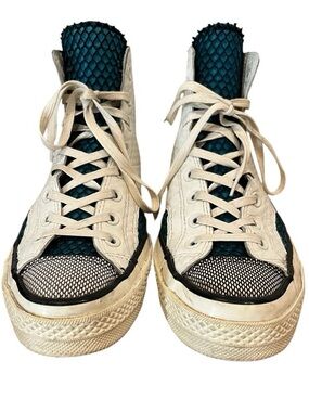 Converse Women's high top White Sneakers with Teal Mesh and Black Detail size 10